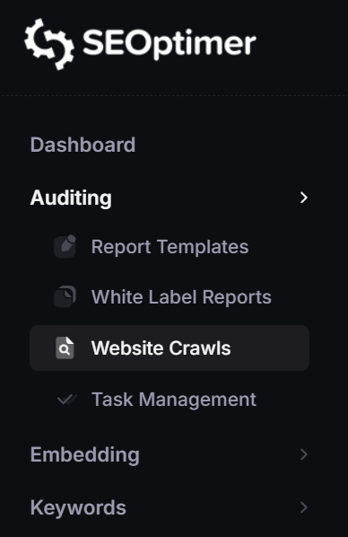 Website Crawls menu item